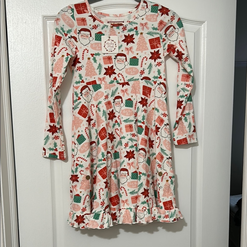 Festive Santa Print Kids Dress - Red and White